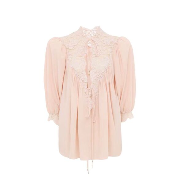 CHLOE Sweaters - Chloe' Women Flowy Top With Puff Sleeves In Crêpe De Chine And Lace